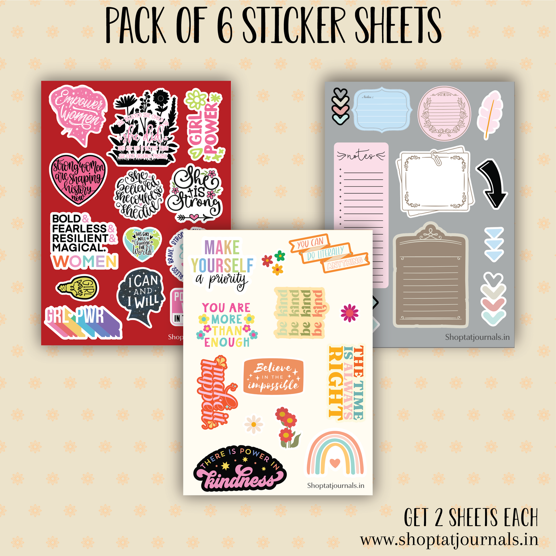 Motivational & Planner Sticker Sheets – Pack of 6 (3 Designs x 2 Each) - The Antique Treasure (tatjournals)