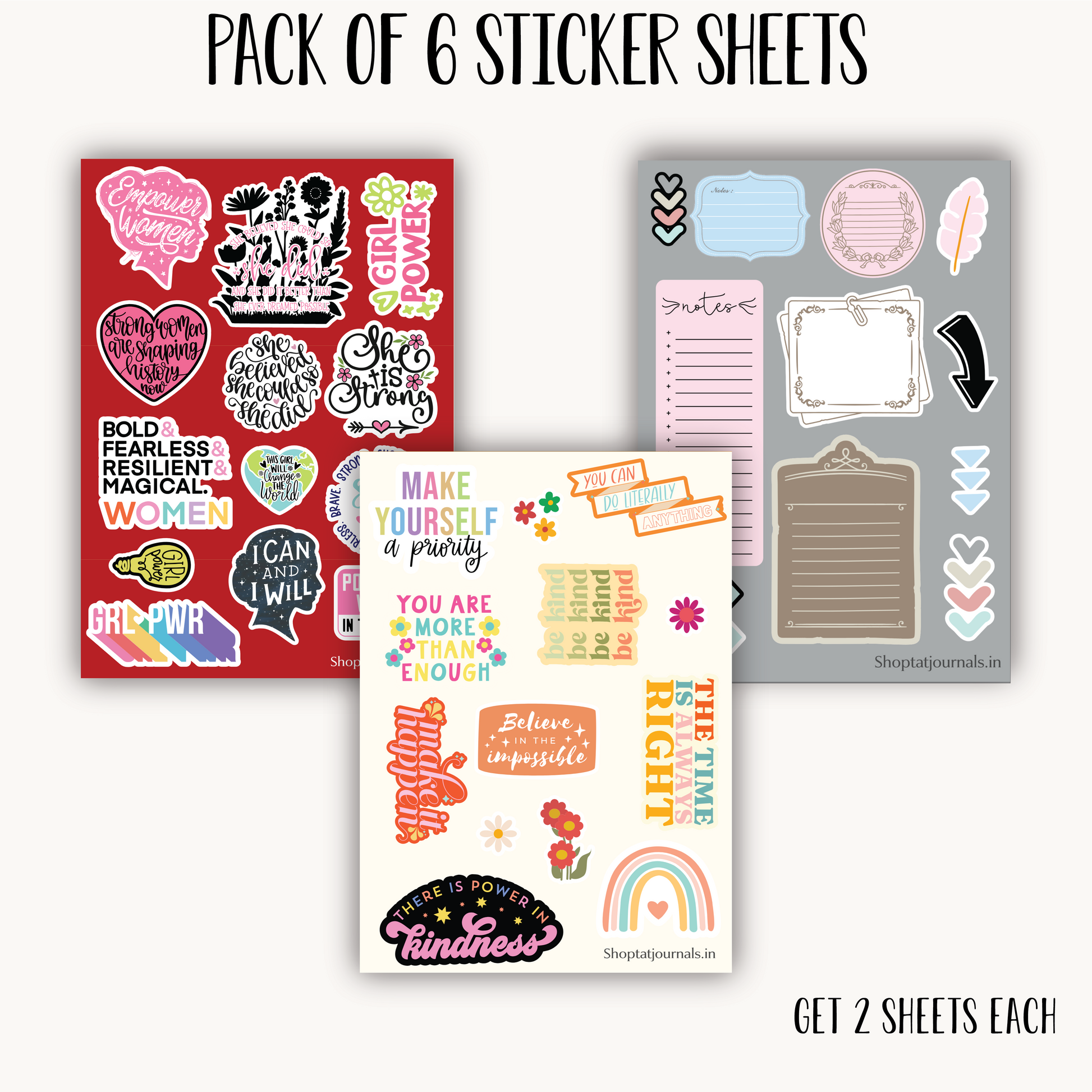 Motivational & Planner Sticker Sheets – Pack of 6 (3 Designs x 2 Each) - The Antique Treasure (tatjournals)