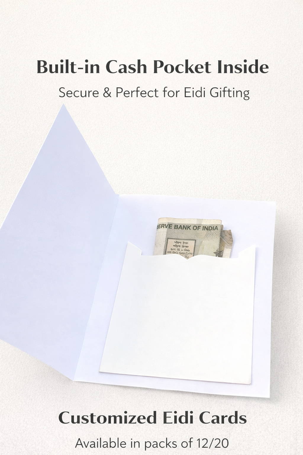 Envelopes with a built-in cash pocket and banknote, suitable for Eidi gifting.
