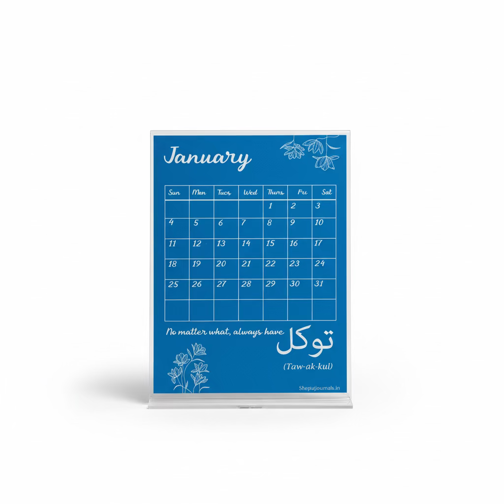 Blue calendar with January on a white background