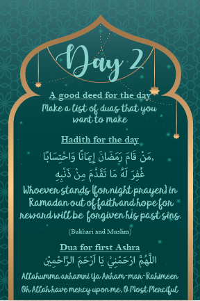 Ramadan daily affirmation Calendar